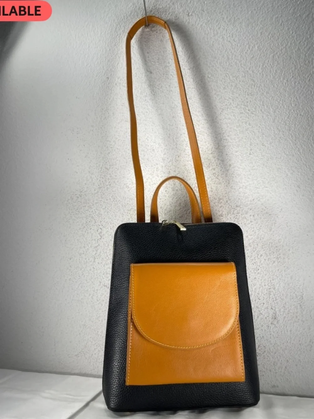 Divina Firenze Two-Tone Leather Backpack in Black & Tan